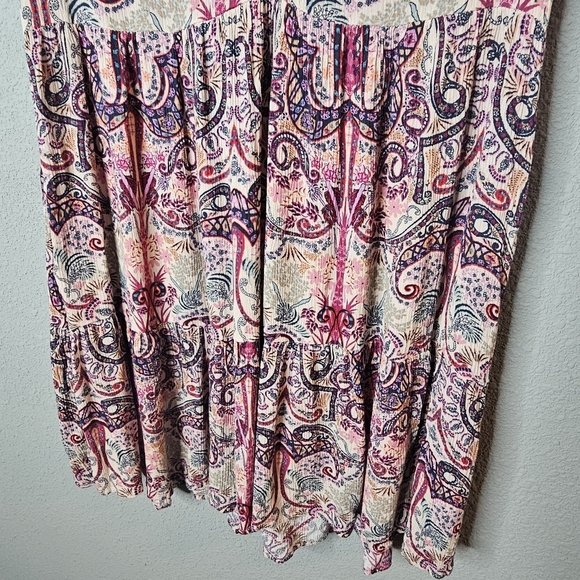 KNOX ROSE Floral Gauze Midi Dress Sz XS Peasant Tiered Boho Cottagecore  Paisley - Picture 3 of 9